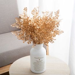 Dried Flowers Gold Artificial Plastic Eucalyptus Plant Leaves Home Living Room Retro Decoration Balcony Bonsai Table DIY Flower Arrangement