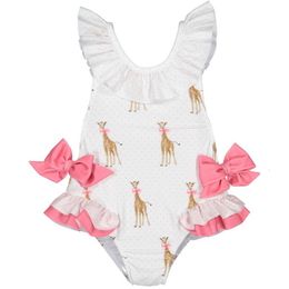 Shorts Summer Girl Swimwear With Hat Children Cartoon Giraffe Bow Kids Cute Swimsuit Clothing 2-7Y E6018 230620