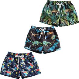 Shorts Lioraitiin 1-5Y Summer Casual Kids Boys Board Shorts Cartoon Animal Print Elastic High Waist Beach Shorts 3 Colors 230620