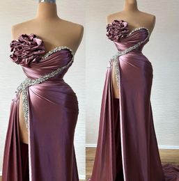 2023 Aso Ebi Beaded Crystals Mermaid Prom Dress Satin Sexy Evening Formal Party Second Reception Birthday Bridesmaid Engagement Gowns Dresses Robe De Soiree ZJ434