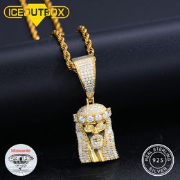 Pendant Necklaces Full D Colour Hip Hop Jesus Pendant Necklace 925 Sterling Silver Jesus Christ Piece Head Face Pendant For Men Jewellery 230620