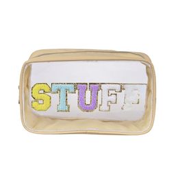 Quality Waterproof Transparent PVC Cosmetic Bag Embroidery Letters Good-looking Large Capacity Travel Toiletry Bag Convenient Cosmetics Bags