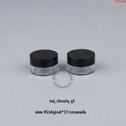 50pcs/Lot Promotion 5g Plastic Facial Cream Jar Black Cap 5ml Eyeshadow Small Container Refillable Mini Sample Packaginghigh quantlty Sovio