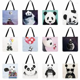Evening Bags Shoulder Bag Women Cartoon Panda Printing Tote Foldable Shopping Linen Febric Casual Reusable Beach Hand