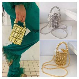 Evening Bags Fashion Designer Handbags Handmade Beaded Retro Pearl Bag Female Diagonal Mobile Phone Bucket Clutch