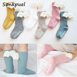 Kinder Socken Baby Mädchen Kniehohe Socken Engel Flügel Sommer Herbst Baumwolle Socken Solide Candy Farbe Kinder Kleinkind Kurze Socken für Kinder 230620