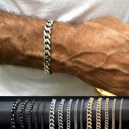 Link Bracelets Chain Yo Punk Vintage Curb Bracelet Fashion Black Gold Silver Colour Stainless Steel Bangles For Men Woman Raym22