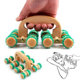 Face Massager 16 Wheel Moon Car Solid Wood Roller Ball Back Legs Body Muscles Relax Tool Healthy Care Massage Instrument 230621