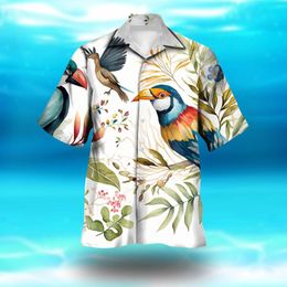 Men's Casual Shirts Summer Beach Shirt Birds Print Button Loose Breathable For Men Fashion Vacation Camisas Blusas Outfits Tops