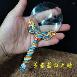 Party Favour Old Goods Beijing Cloisonne Silver Blue Magnifying Glass Double Dragon Playing With Beads Gifts Collection