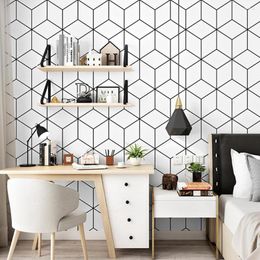 Wallpapers Modern Simple Diamond Cube Wallpaper Geometry Three-Dimensional Living Room Bedroom Black White Sofa Backdrop Mural