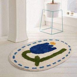 Carpets Carpet Tufted Rug Bathroom Mat Tapete Alfombra Dormitorio Blue Tulip Flower Absorbent Slip-resistant Door Floor Living Room Deco