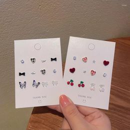 Stud Earrings S925 Silver Needle Butterfly Bowknot Set For Women Girls Fashion Coloful Plaid Heart Geometric Gifts