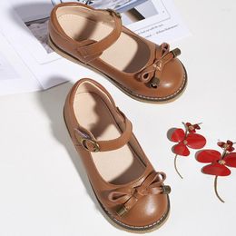 Flat Shoes Girls Leather Hook Loop Princess Solid Colour Bowknot Children Casual Flats Baby Dancing Party Genuine