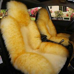 Seat Cushions 100 Australian Sheepskin Autumn Winter Warm Fur Seat Cover Luxury Universal Car Seat Covers Auto Interior Accessories C230621