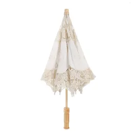 Umbrellas Handheld Umbrella Pography Prop Wedding Decorations Wooden Handle White Lace Embroidered Parasol