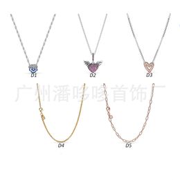 2023 Damen-Garderobe-Set aus Sterlingsilber, rosa Diamant, Herz-Engelsflügel-Halskette, Pandora-Halskette, passend für Original-Charm-Damen-Universal-Halskette