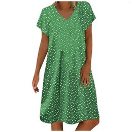 Casual Dresses Women'S Summer Fashion Loose Printed Short Sleeve 2023 V-Neck Dress Evening