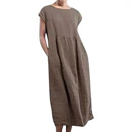 Casual Dresses Women's Solid Sleeveless O Neck Maxi Pockets Loose Baggy Kaftan Long Dress Beach Maternity Midi