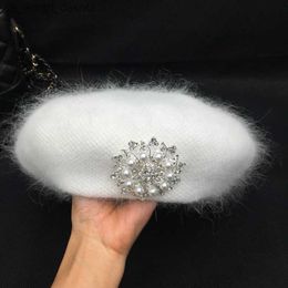 In the spring and autumn winter new Angora rabbit fur beret for women painter female white pumpkin hat fashion L230523