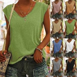 Women's T Shirt 2023 Blouse T shirt Tee Basic Plain Daily V Neck Sleeveless Regular Summer Casual Tops Green White Black Blue Pink 230621