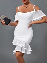 Casual Dresses Bandage Dress 2023 Women White Bodycon Elegant Sexy Mesh Evening Party Summer Birthday Club Outfits