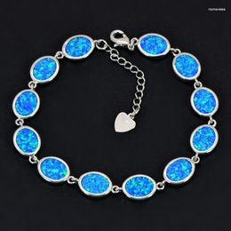 Link Bracelets Chain Wholesale & Retail Fashion Fine Blue/White/Green/Orange Oval Fire Opal Bracelet 925 Sterling Sliver Jewelry