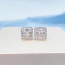 Stud Earrings Iced D Colour Square Moissanite For Women Ins Jewellery 925 Sterling Silver Diamond Ear Studs Screwback