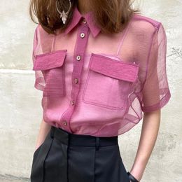 Women's Blouses Clothland Women Elegant Transparent Blouse With Camis Two Piece Set See Through Shirt Sexy Summer Tops Mujer DA450