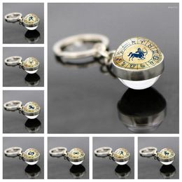 Keychains WG 1pc 12 Constellations Cabochon Double-Sided Glass Ball Keychain Time Gem&stone Pendant Jewelry