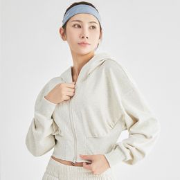 Lu Kapuze -Zipper -Freizeitjacke Frauen Frühlings- und Herbst -Kurzzeit -Sport -Langarm Yoga WT095