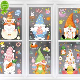 New 2023 Easter Window Stickers Rabbit Carrot Eggs Electrostatic Glass Decal Wall Sticker Happy Easter Decorations For Home Party