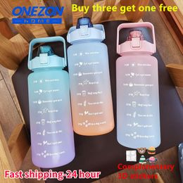 Water Bottles Water Bottle 2 Liters Cute Sport School Office Gym with Lid and Straw Timescale Motivational Drinking Bottles for Girl BPA Free 230620