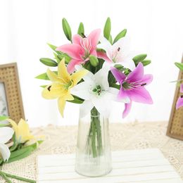 Dried Flowers Summer Fake Bouquet Short Branch Lily Artificial Flower Decoration Wedding Banquet Background Party Supplies