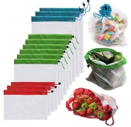 Reusable cotton mesh grocery shopping produce bags eco-friendly polyester fruit vegetable bags hand totes home storage bag JL1269