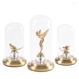 Decorative Figurines Nordic Angel Copper Figurine With Cover Glass Luxury Metal Dragonfly Decoration Veranda Cupboard Wine Of