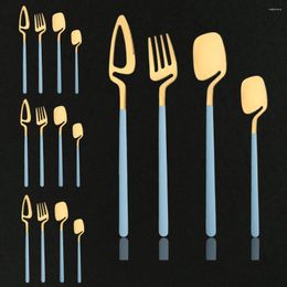 Dinnerware Sets 16Pcs Blue Gold Cutlery Set Mirror Colourful Flatware 304 Stainless Steel Kitchen Silverware Tableware