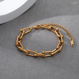 Link Bracelets Niche Trend Waterproof Fading Stainless Steel Bracelet For Women 18K Real Gold Plated Ladies Jewellery Direct Sales Wholesale