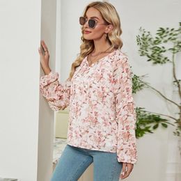 Women's Blouses Fashion Women Spring Shirts Floral Print Blouse 2XL Big Size Clothing Casual Long Sleeves Shirt 2023