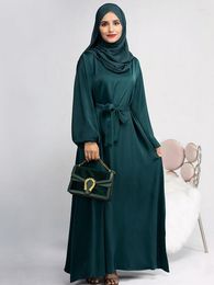 Ethnic Clothing Muslim Women Dress Long Sleeves Ramadan Eid Dubai Abayas Satin Islamic Hijab Robe Turkey Plain Modest Outfits Kaftan