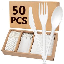 Dinnerware Sets 50 30 20 10pcs Disposable Natural Corn Knife Fork Set For Wedding Birthday Party Utensil Dessert Cake Spoon Tableware 230620