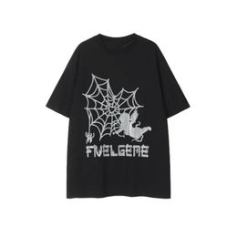 Men's T-Shirts Spider Web Letter Print Short-sleeved Round Neck T-shirt Summer American Trend Street Loose Casual Couples Graphic T Shirts 230620