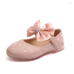 Flat Shoes Children Spring Baby Girl Princesa Fashion Rhinestone Bow Kids Leather For Little Girls 1 2 3 4 5 6 Years