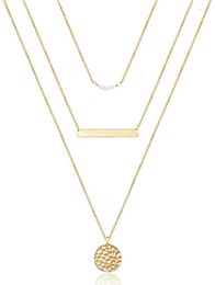 Pendant Necklaces Dainty Layered Choker Necklace Handmade 14K Gold Plated Multilayer Bar Adjustable Layering For Women