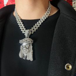 Pendant Necklaces ULJ Jesus Christ Piece Head Face Pendant For Men Iced Out Shining Crystal Charm Necklace With Chain Hip Hop Jewellery 230620