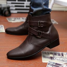 Spring New Heels Brown Men Ankle Boots Pointed Zipper Mens Leather Boots Brand Chelsea Boots Man Plus Size 39-47 botas de cuero