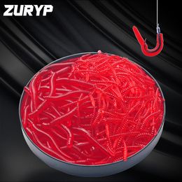 Baits Lures 20PCS100pcs Lifelike Red Worm Soft Lure Earthworm ice winter Fishing Silicone Artificial Bait Fishy Shrimp Additive Bass Carp 230620