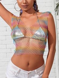 Women's Tanks Listenwind Women S Mesh Tank Tops Diamond Hollow Out See Through Crop For Festival Club Rave Outfit