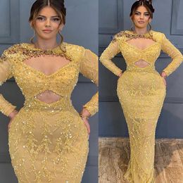 Aso Ebi Gold Sheath Prom Dress Beaded Sequined Lace Evening Formal Party Second Reception Birthday Bridesmaid Engagement Gowns Dresses Robe De Soiree Zj418 407