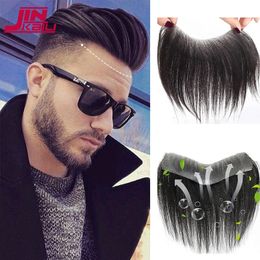 Bangs JINKAILI Synthetic Forehead Hairline Toupees Men's Straight V Style Hair Piece Hair Extension Natural Black Hair Bangs Hairpiece 230620